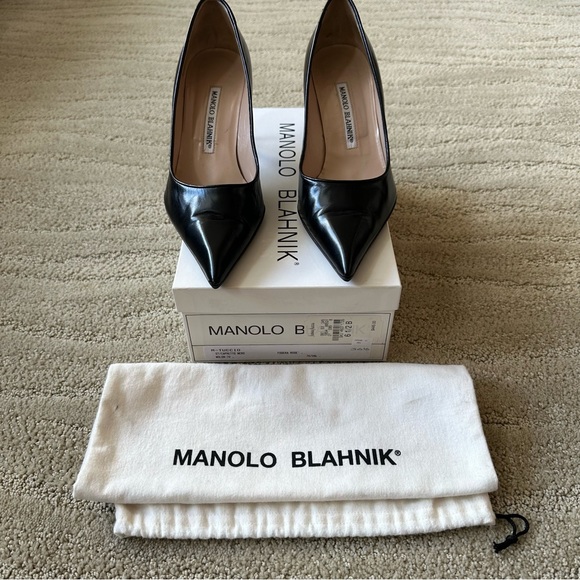 Manolo Blahnik Tuccio Autographed Black Pointy Toe Pumps 70mm Heel Sz IT 36.5 - Picture 15 of 16